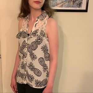 Black and white pineapple pattern blouse